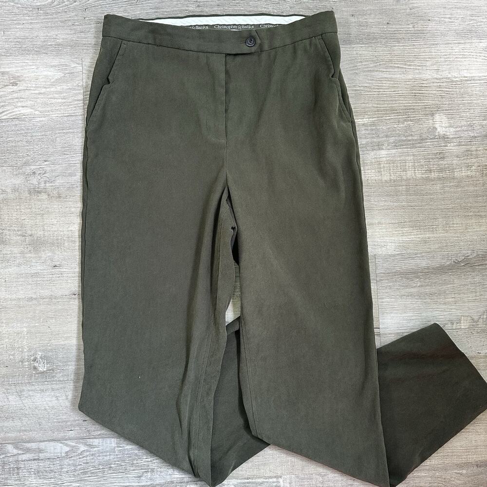 Christopher & Banks Olive Stretch Dress Pants Women's Straight Leg Size 10